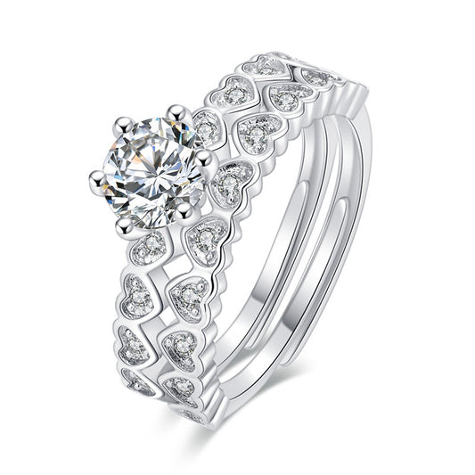 Heart-shaped Moissanite Combination Split Open Mouth Ring