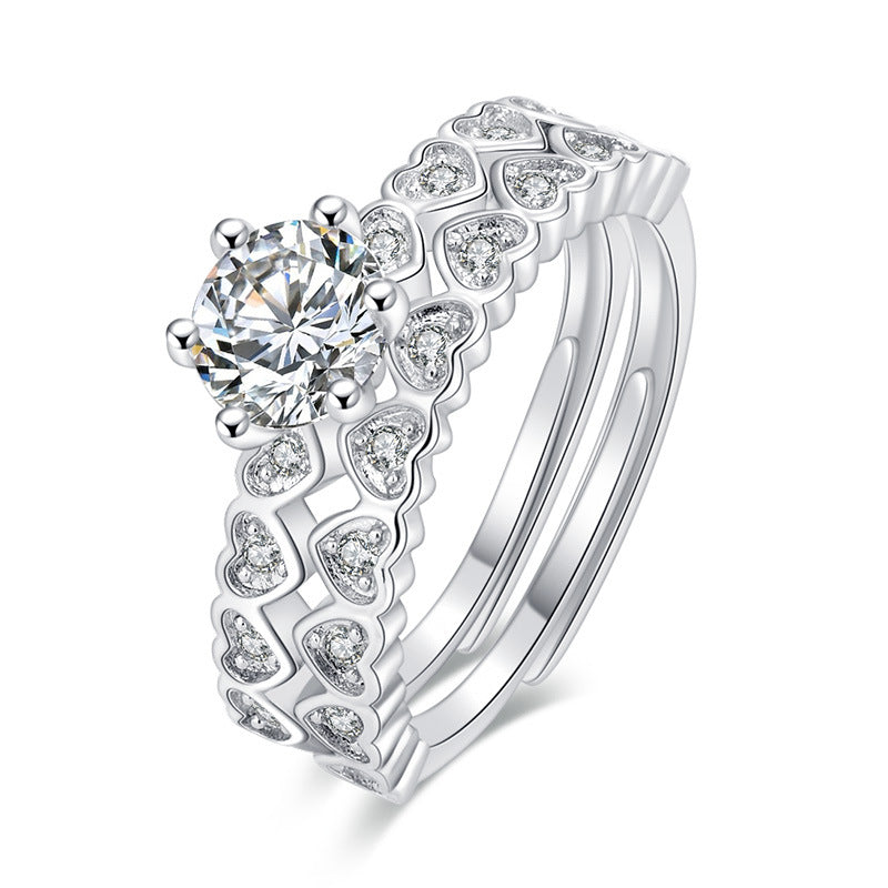 Heart-shaped Moissanite Combination Split Open Mouth Ring