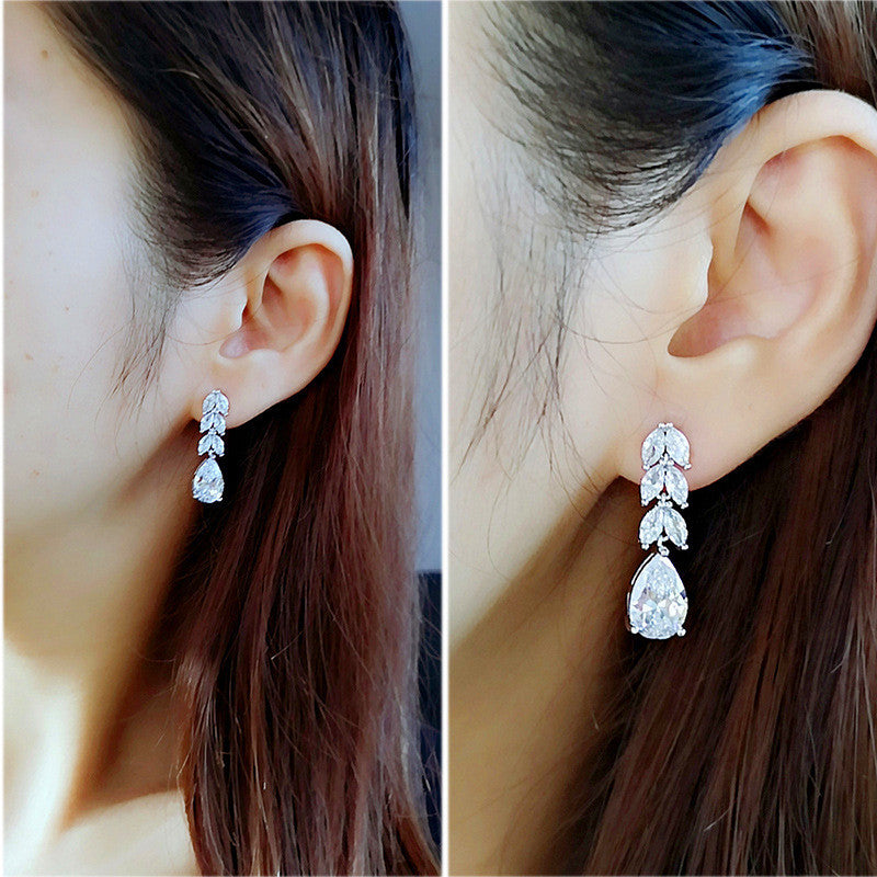 Women's Shi Ornament Fashion Mid-length Zircon Leaf Earrings