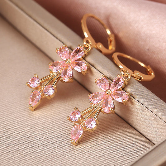 Boucles d'oreilles Shi Fashion pour femmes, fleur en cuivre incrusté de Zircon