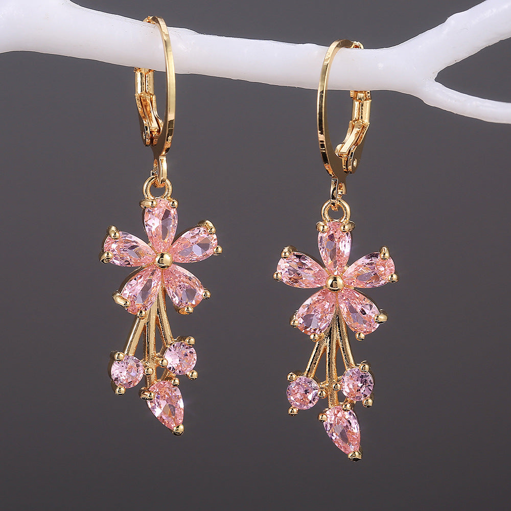 Women's Shi Fashion Flower Copper Inlaid Zircon Earrings