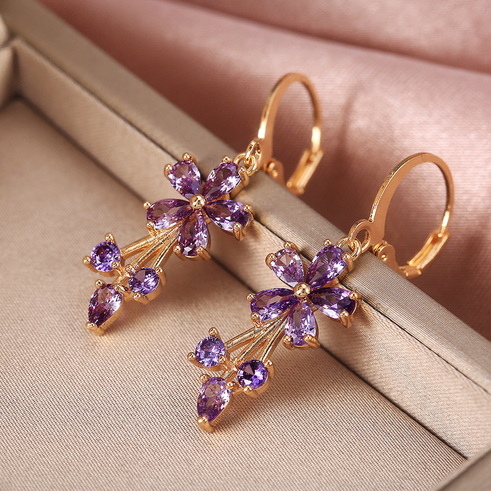 Women's Shi Fashion Flower Copper Inlaid Zircon Earrings