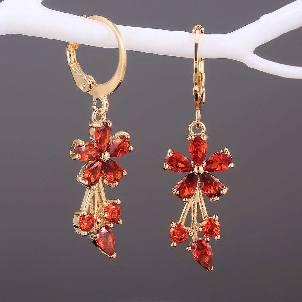 Women's Shi Fashion Flower Copper Inlaid Zircon Earrings