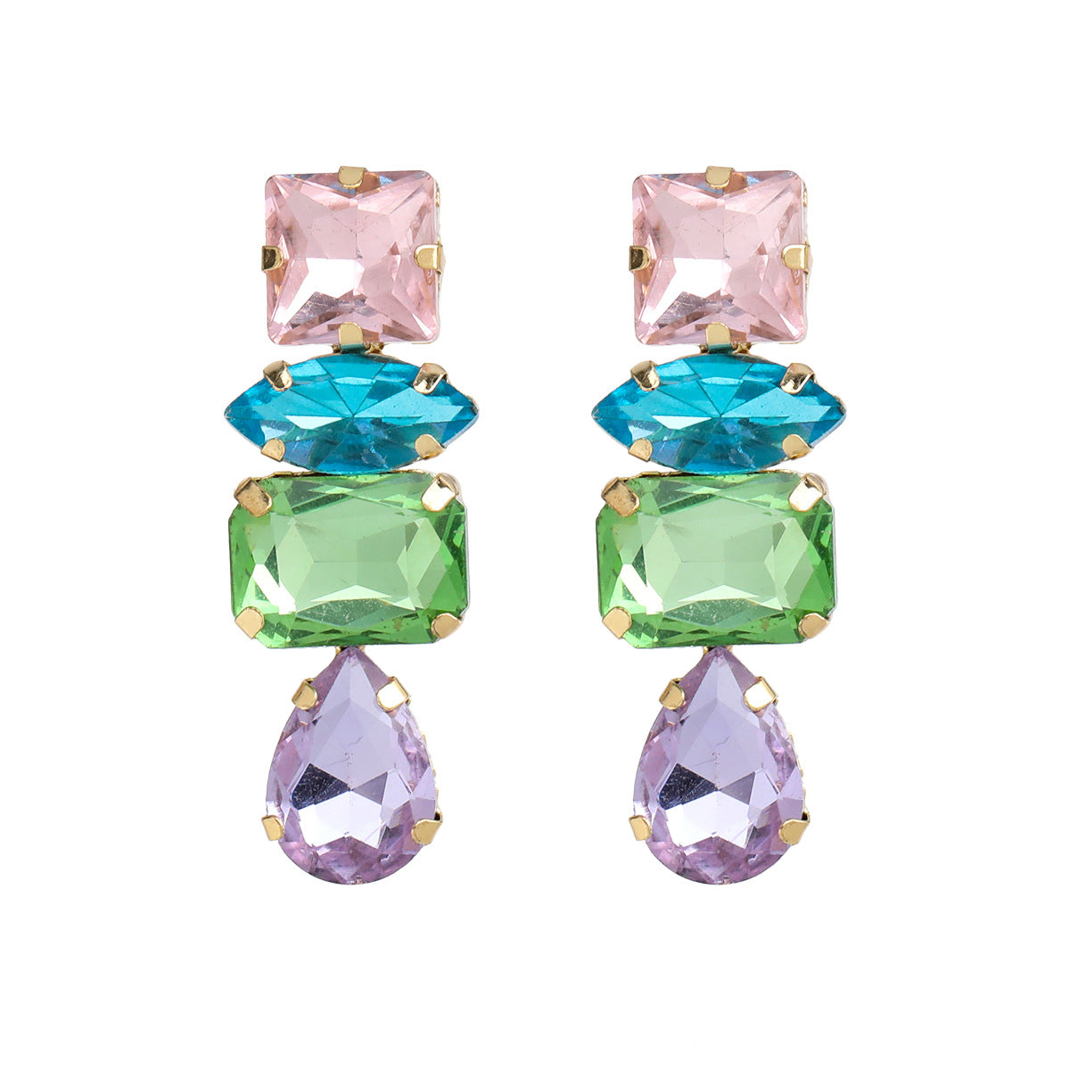 Women's Colored Diamond Series Geometric Glass Drill Sparkling Full Earrings