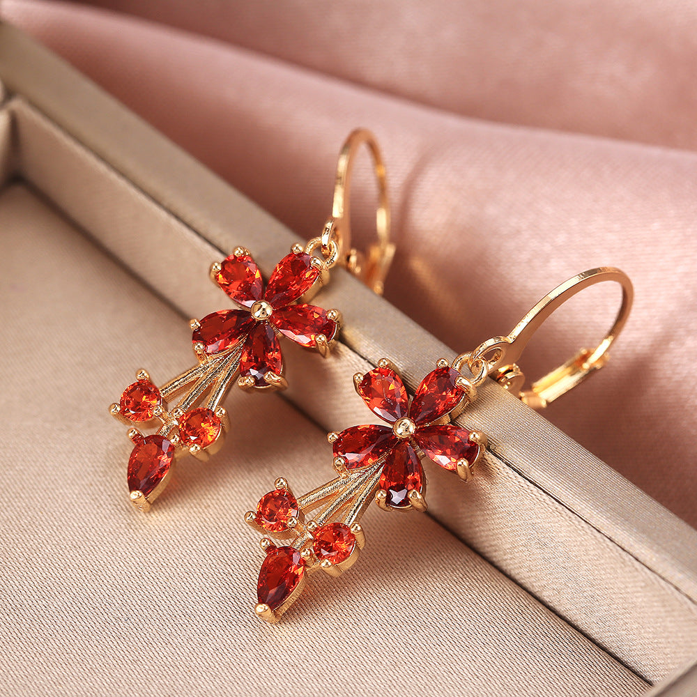 Women's Shi Fashion Flower Copper Inlaid Zircon Earrings