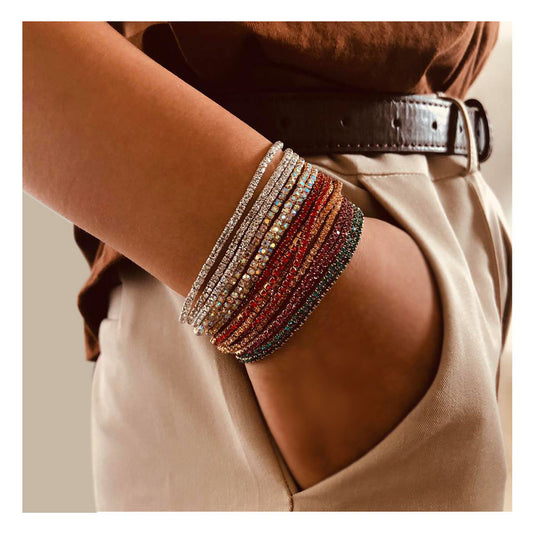 Bracelets extensibles brillants et simples avec strass multicolores pour femmes