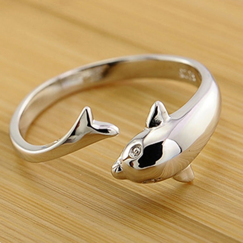 Women's Fashion Sier Romantic Dolphin Lovers Open Rings