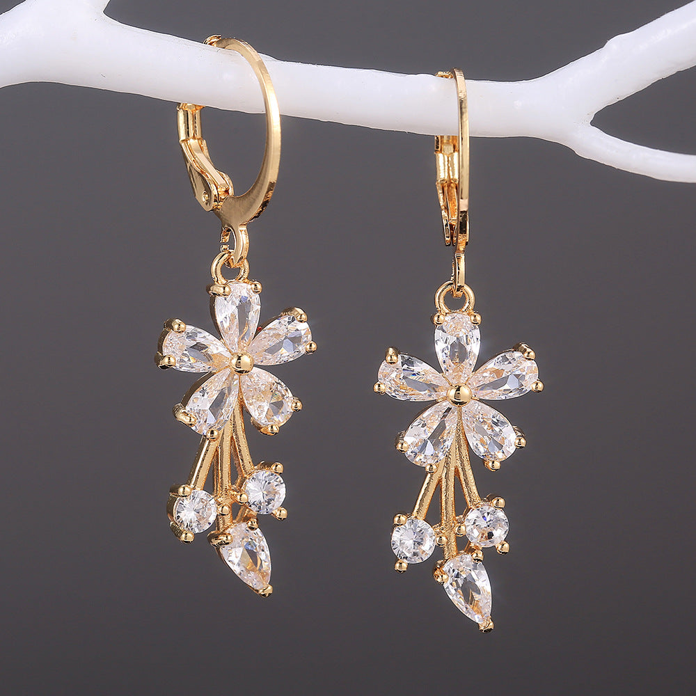 Women's Shi Fashion Flower Copper Inlaid Zircon Earrings