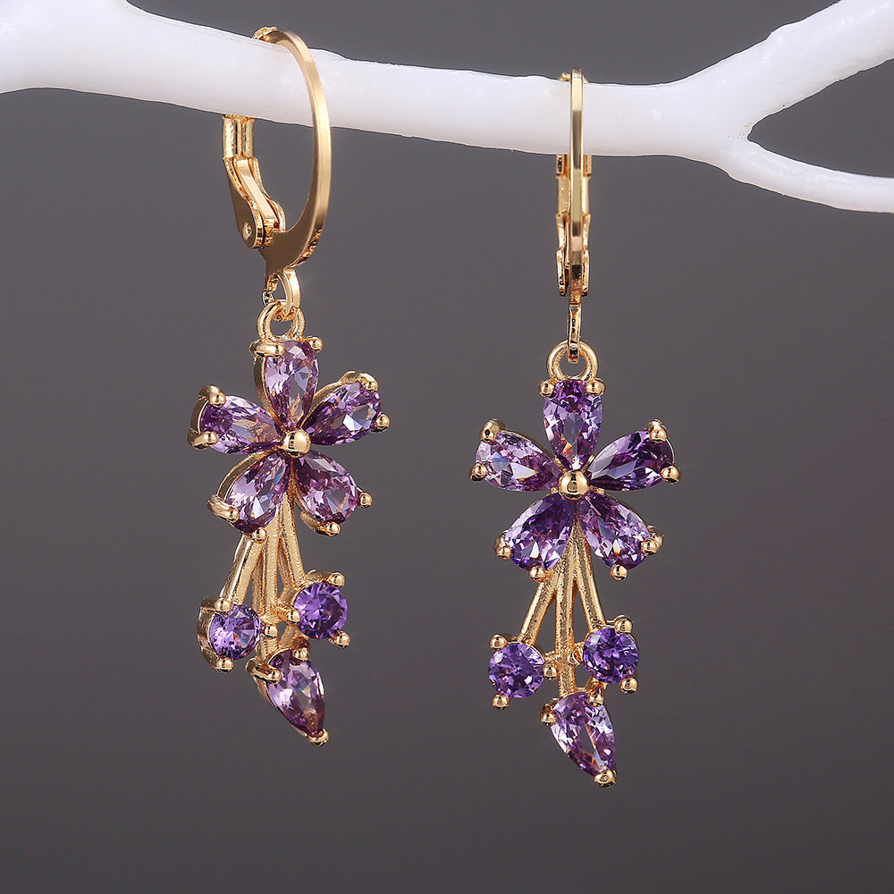 Women's Shi Fashion Flower Copper Inlaid Zircon Earrings