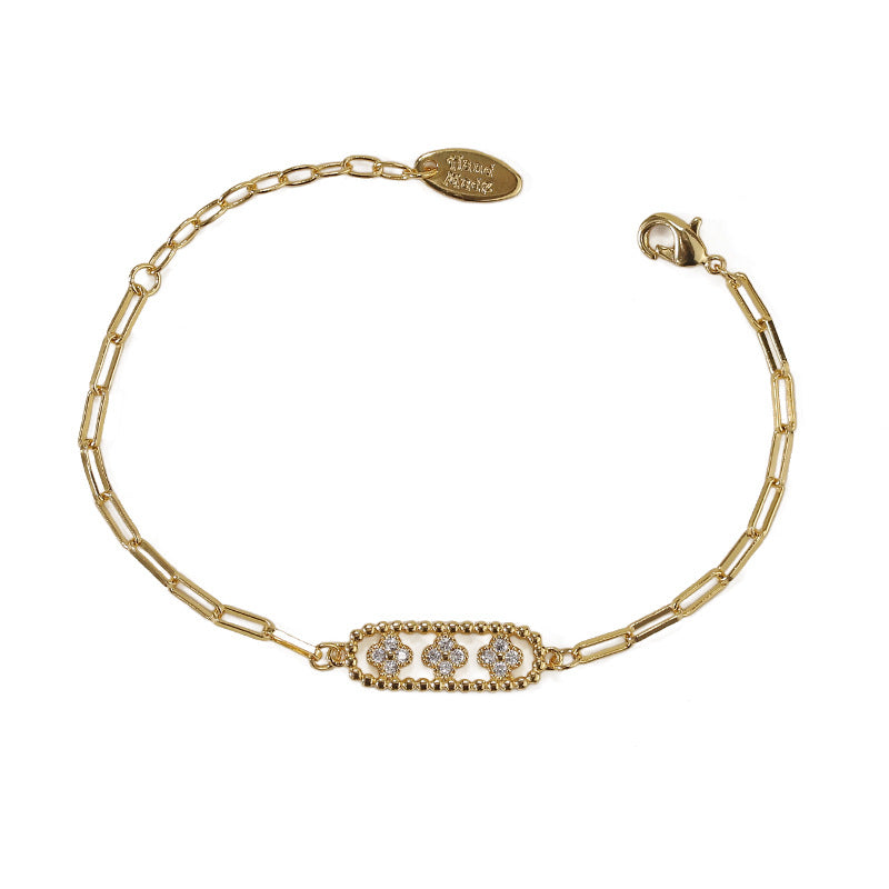 Damen-Armbänder aus Messing, Gold, Zirkon eingelegt, modischer Blumenstil