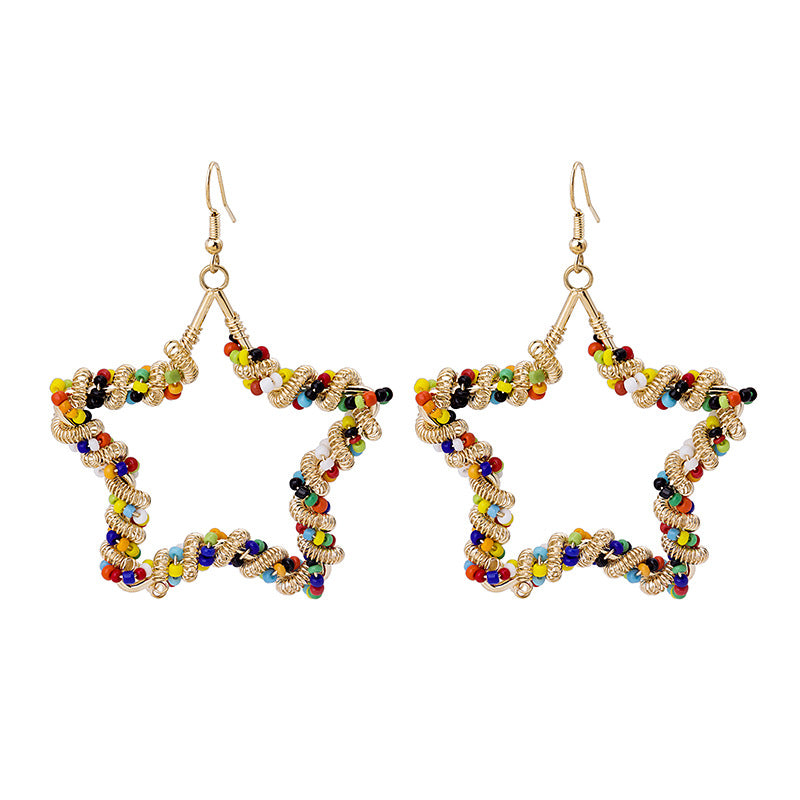 Fashion Color Contrast Geometric Bead Bohemian Beaded Earrings