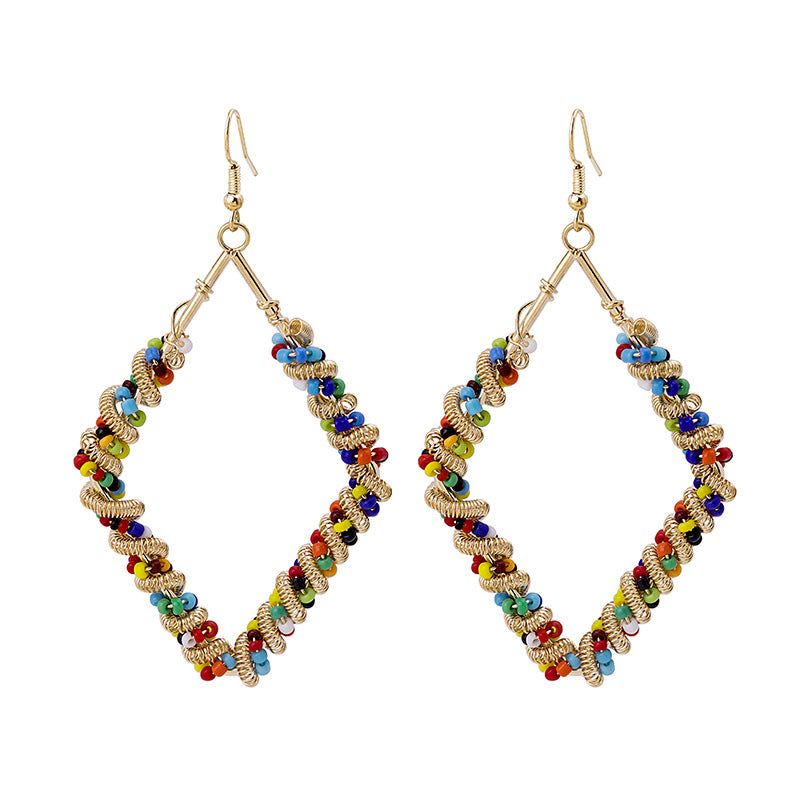 Fashion Color Contrast Geometric Bead Bohemian Beaded Earrings