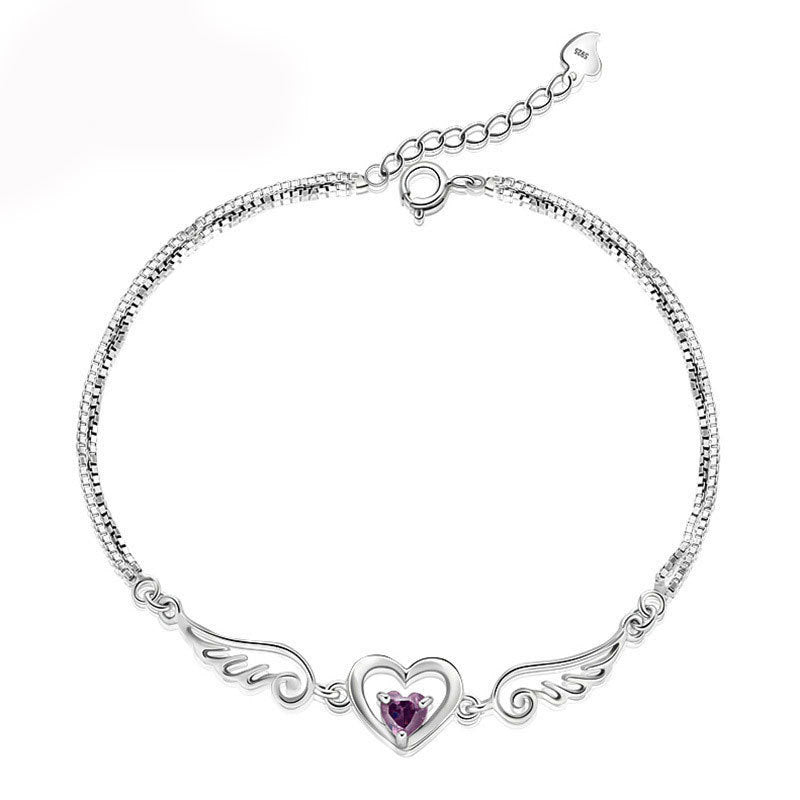 Wings Love Amethyst Female Romantic Heart-shaped Korean Fashion Accessories Bracelets