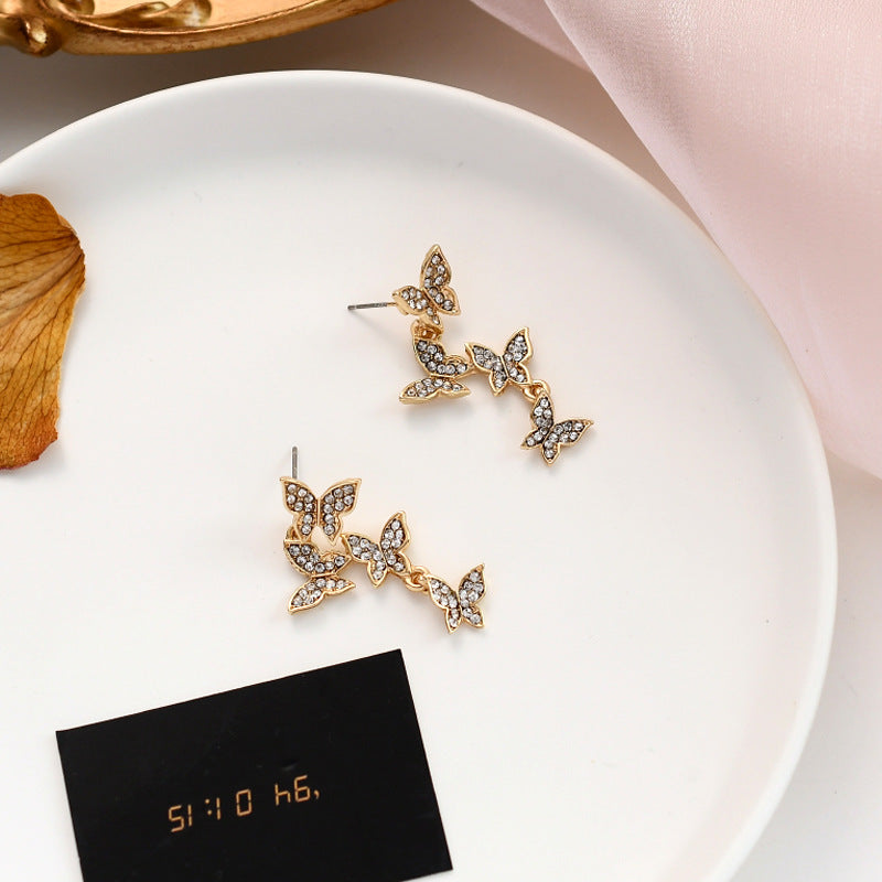 Butterfly Tassel Refined Rhinestone High Sense Earrings