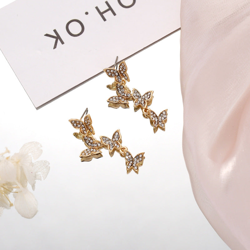 Butterfly Tassel Refined Rhinestone High Sense Earrings