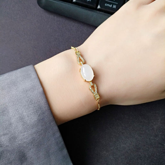 Women's Golden White Jade Elegant Gem Fashion Bracelets