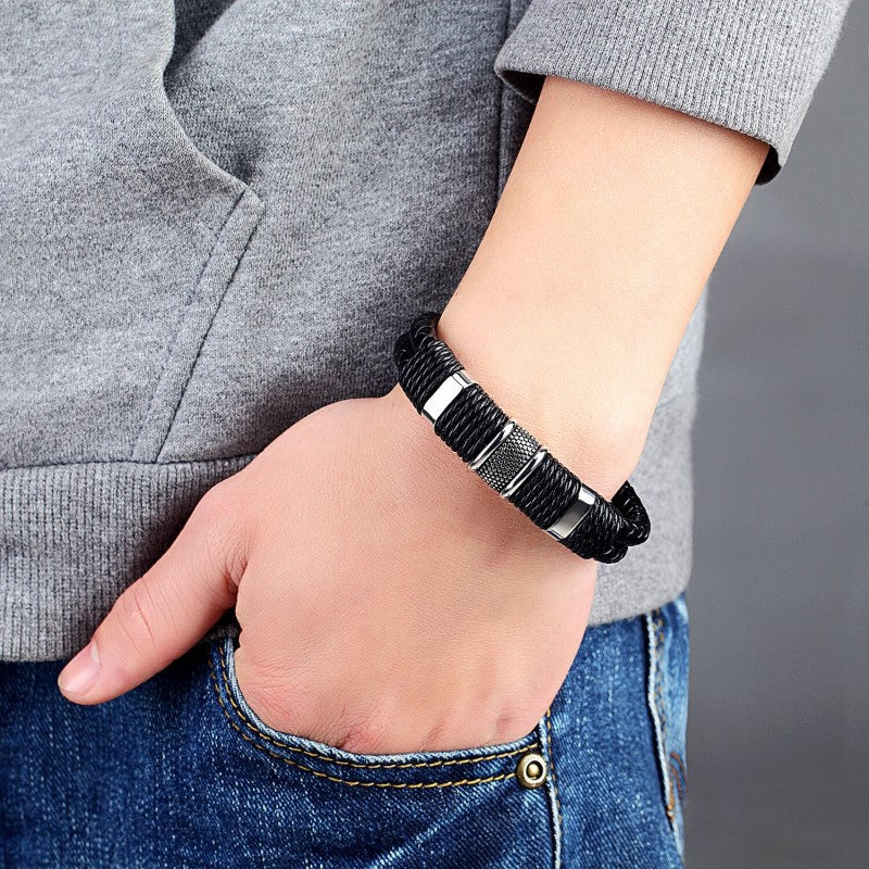 Bracelets polyvalents en acier inoxydable pour hommes, en cuir véritable, pour la saint-valentin, pour petit ami