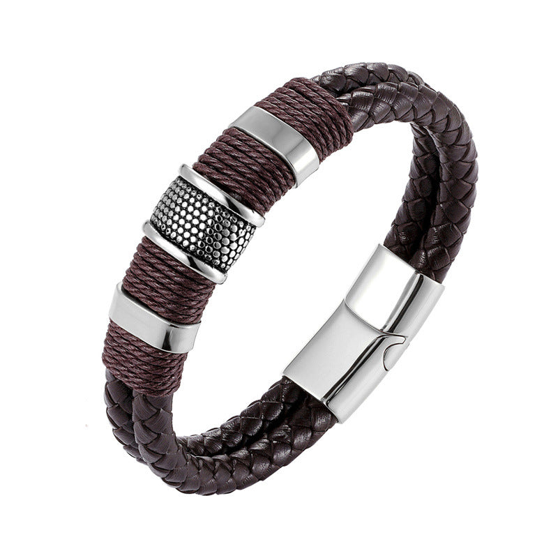 Men's Genuine Leather Stainless Steel Valentine's Day For Boyfriend Versatile Bracelets