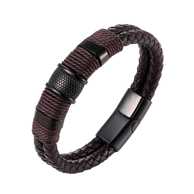 Bracelets polyvalents en acier inoxydable pour hommes, en cuir véritable, pour la saint-valentin, pour petit ami