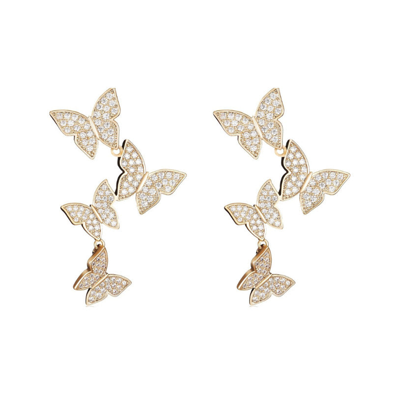 Butterfly Tassel Refined Rhinestone High Sense Earrings