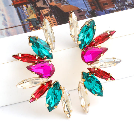 Colored Diamond Series Personalized Alloy Rhinestone Flower Earrings