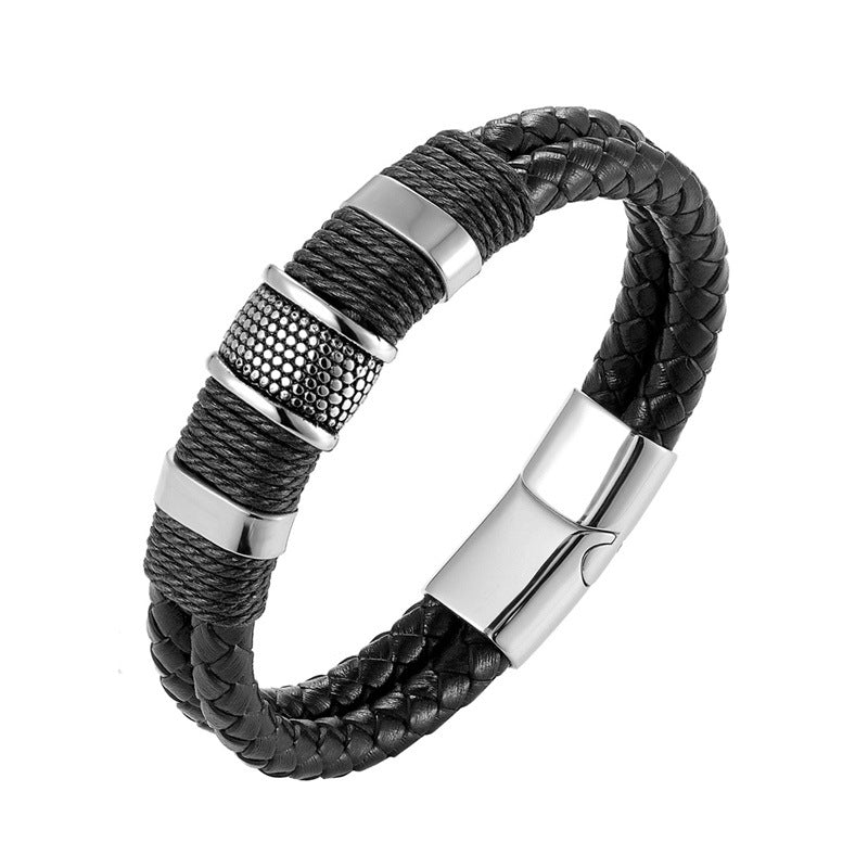 Men's Genuine Leather Stainless Steel Valentine's Day For Boyfriend Versatile Bracelets