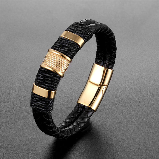 Bracelets polyvalents en acier inoxydable pour hommes, en cuir véritable, pour la saint-valentin, pour petit ami