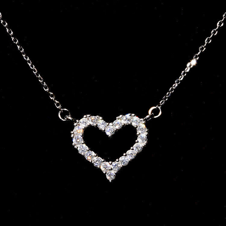 Women's Love Full Diamond Heart-shaped Pendant Sweet Necklaces