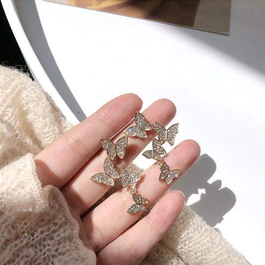 Butterfly Tassel Refined Rhinestone High Sense Earrings