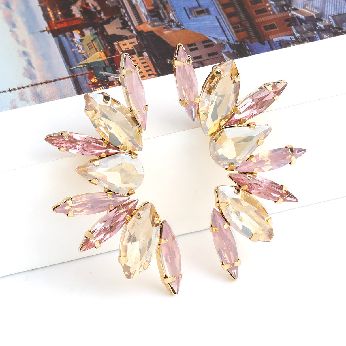 Colored Diamond Series Personalized Alloy Rhinestone Flower Earrings