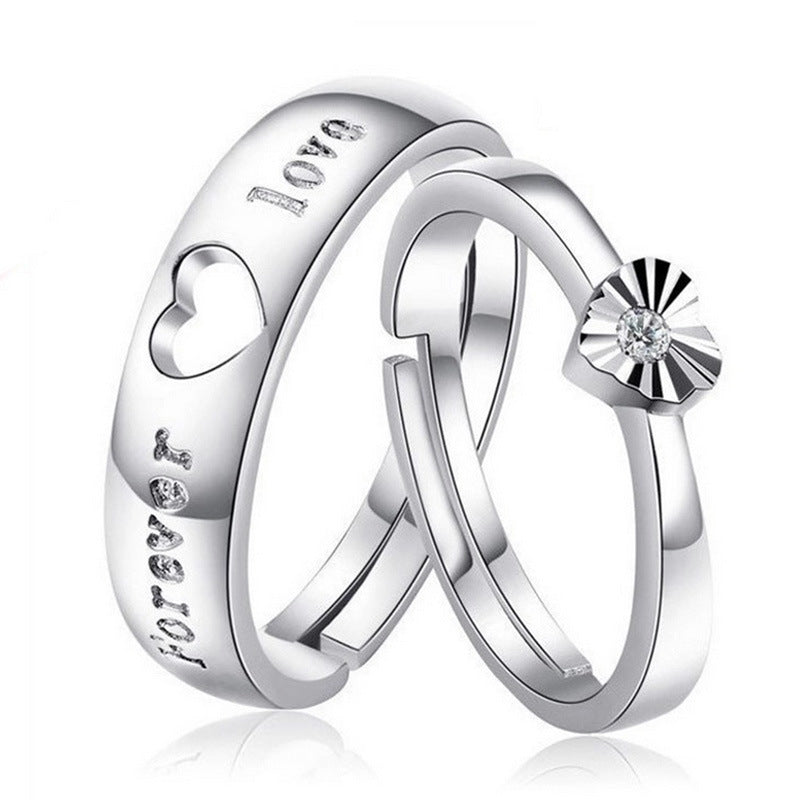 Women's & Men's & Fashion Female Couple Sier-plated Korean Jewelry Open Love Rings