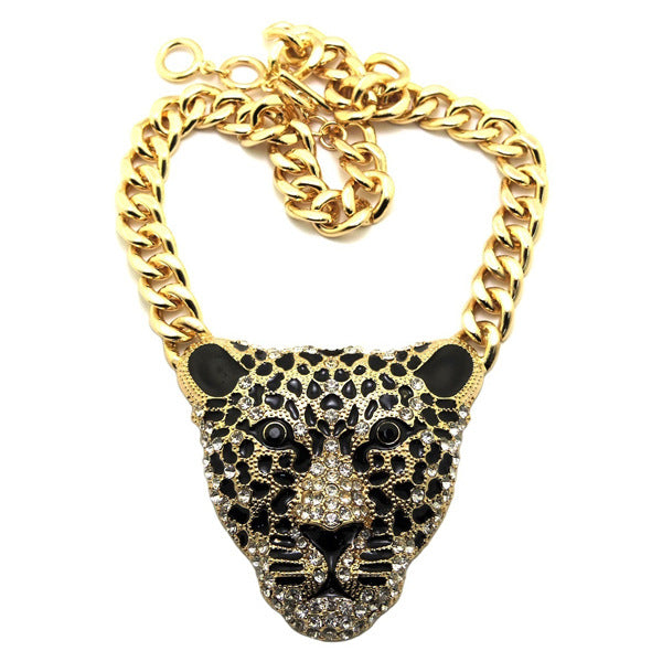 Queen Style Sweater Accessories Chain Fan Leopard Head Necklaces