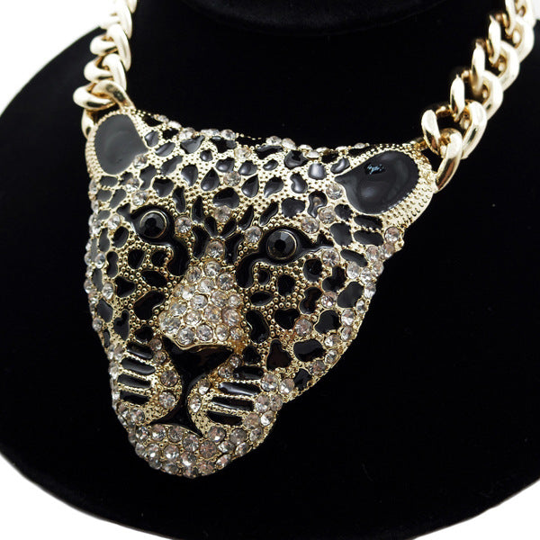 Queen Style Sweater Accessories Chain Fan Leopard Head Necklaces