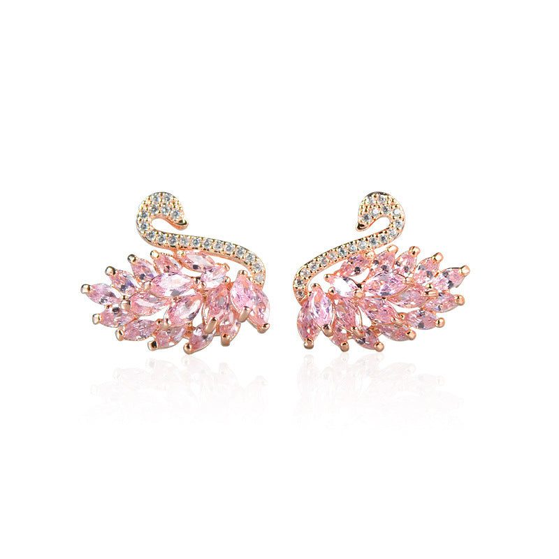 Fashion Sier Needle Fried Wool Duck Zircon Earrings