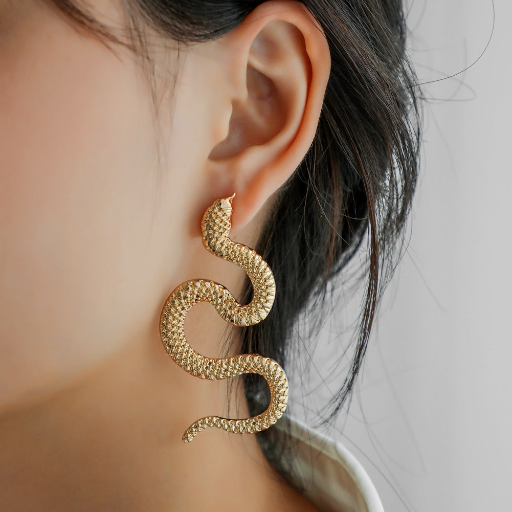 Boucles d'oreilles froides serpent exagérées en métal, ornement à la mode