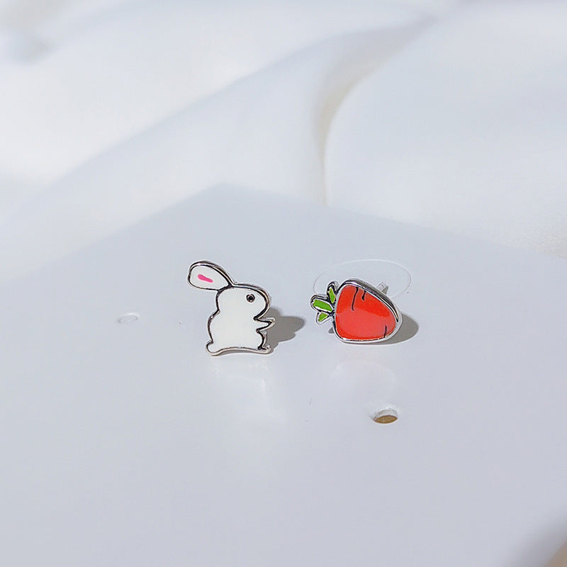 Ear Heart Cute Small Animal Epoxy Asymmetric Earrings