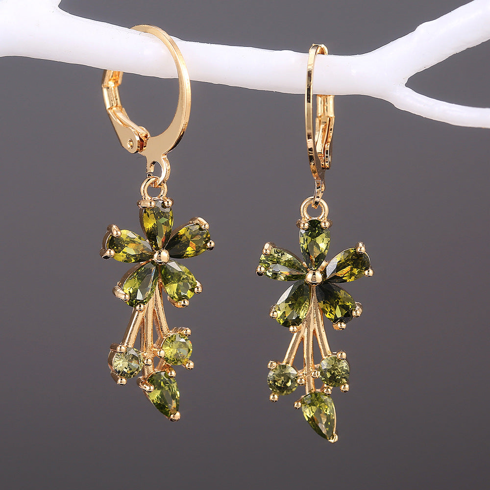 Women's Shi Fashion Flower Copper Inlaid Zircon Earrings