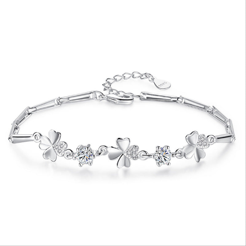 Women's Sweet Elegant Sier Plated Ornament Clover Bracelets