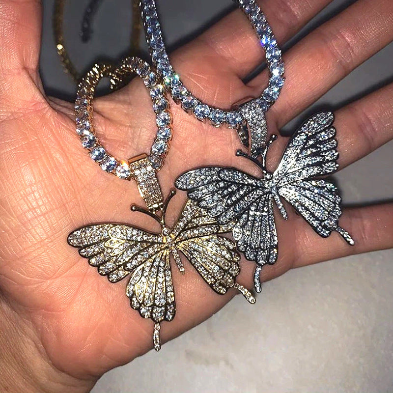 Butterfly Rhinestone Pendant Hip Hop Ear Necklaces