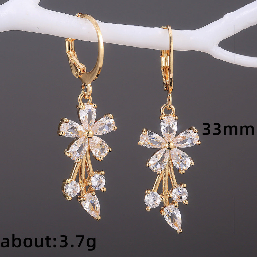 Women's Shi Fashion Flower Copper Inlaid Zircon Earrings