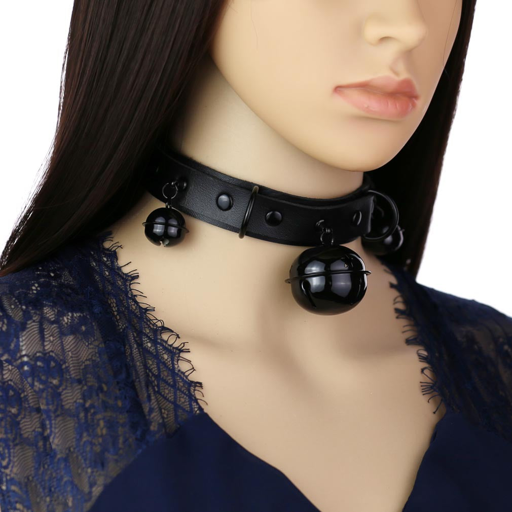 Leather Collar Personality Black Bell And Necklaces