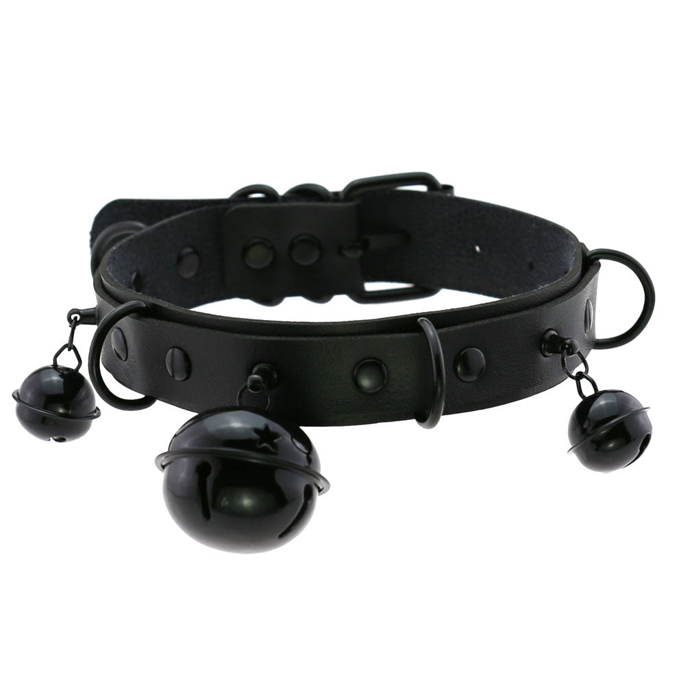 Leather Collar Personality Black Bell And Necklaces