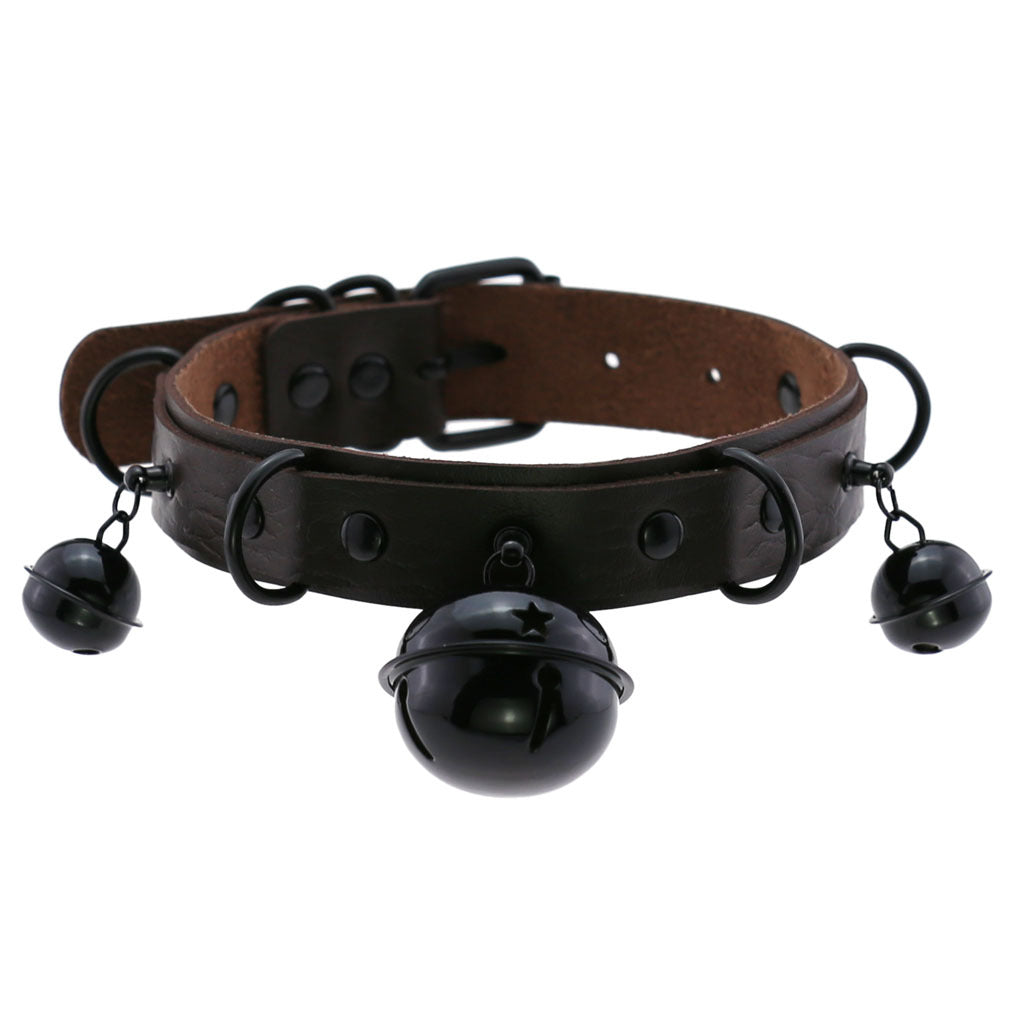 Leather Collar Personality Black Bell And Necklaces