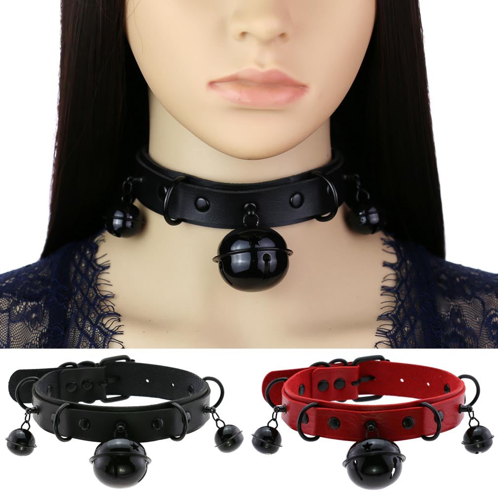 Leather Collar Personality Black Bell And Necklaces