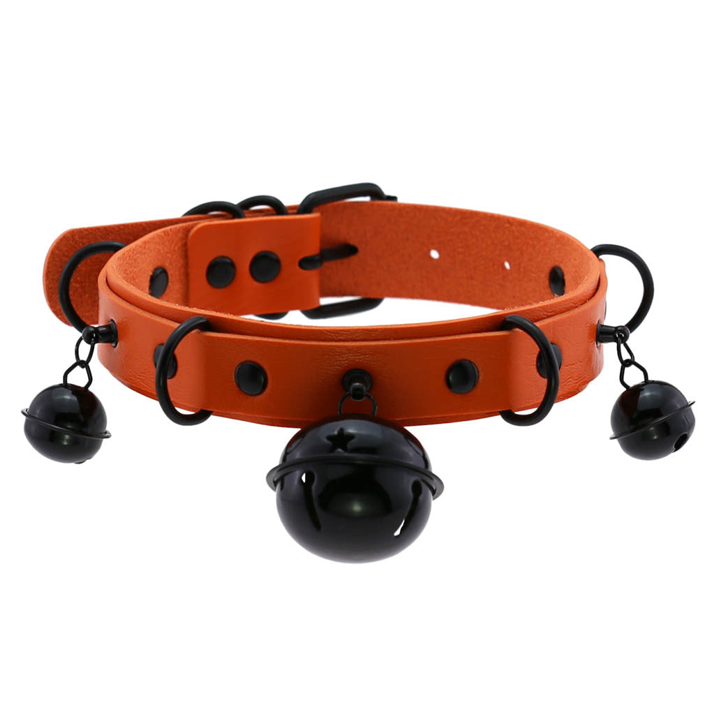 Leather Collar Personality Black Bell And Necklaces