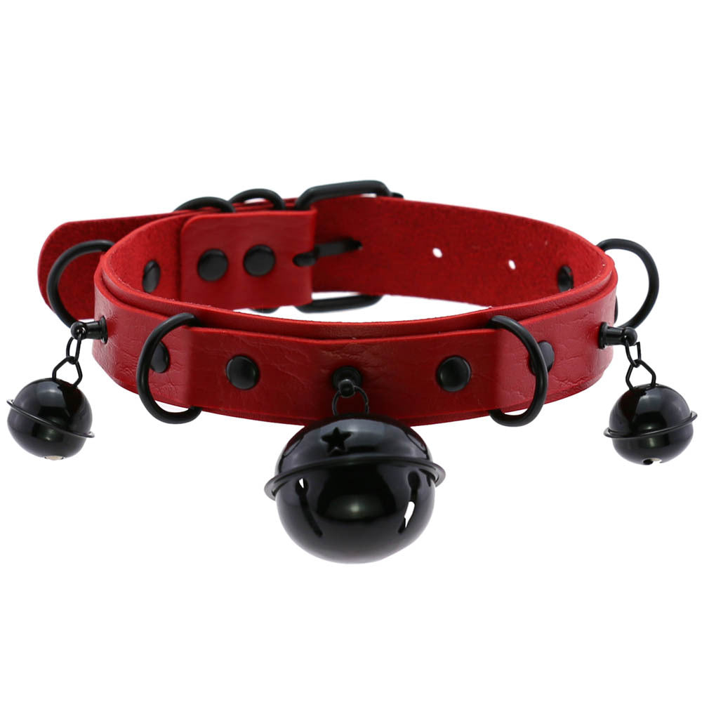 Leather Collar Personality Black Bell And Necklaces