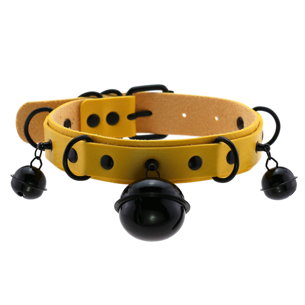 Leather Collar Personality Black Bell And Necklaces