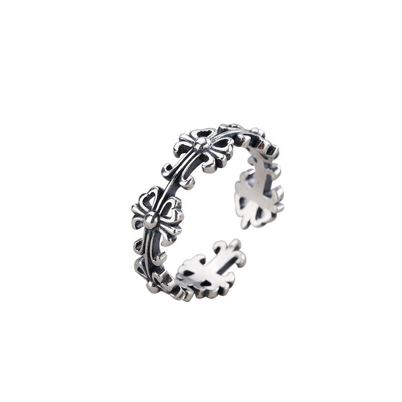 Bagues à fleurs rétro élégantes en argent sterling marcassite