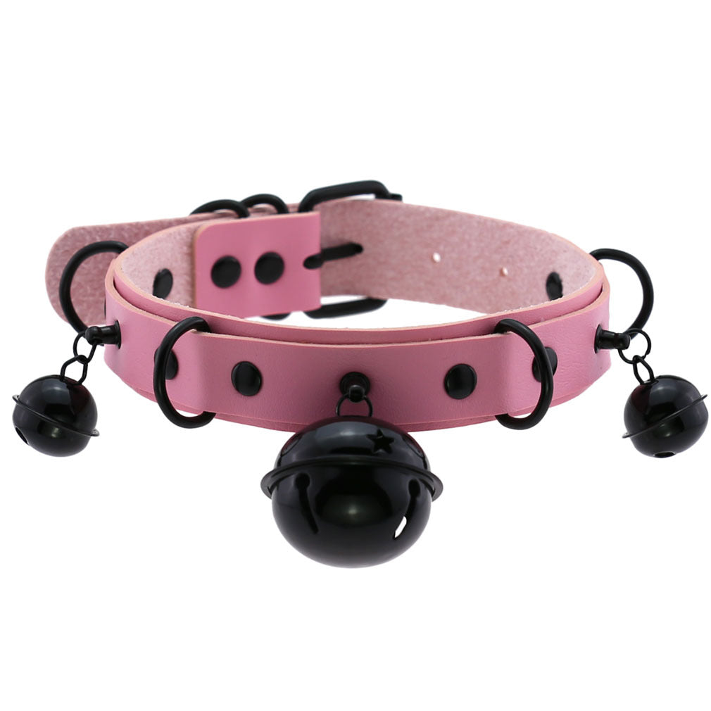 Leather Collar Personality Black Bell And Necklaces