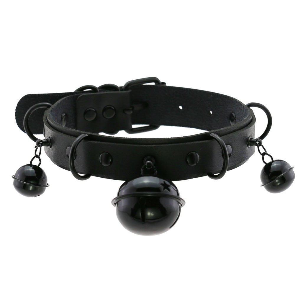 Leather Collar Personality Black Bell And Necklaces